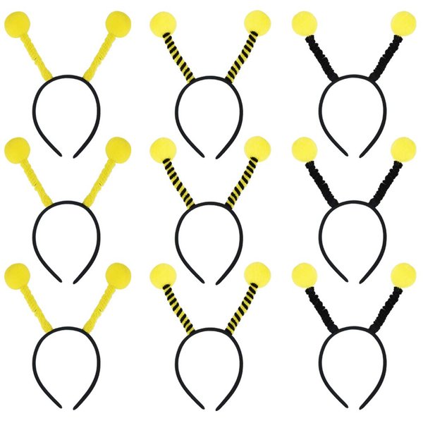 obmwang 9 Pack Bee Headbands Creative Cute Bee Tentacle Hair Bands Pom Pom Boppers for Halloween Party Costume Cosplay Accessory, 3 Styles