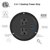 Kungfuking Desktop Power Grommet with PD 20W USB C,Recessed Power Outlets with 2 AC Plugs and 3 USB Charging Ports,Hidden Power Strip for Office Kitchen Cabinet Conference Room