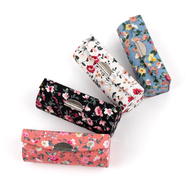 AUEAR, 4 Pack Floral Lipstick Case with Mirror for Purse Travel Lipstick Holder Case (Small Flower Pattern)