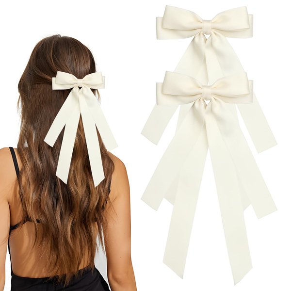 MIKONIKO Bow Hair Clips 2PCS Set for Women and Girls - Black White Ribbon Bows for Hair, with Long Tail, Alligator Clip - Perfect Hair Accessories for Parties (Pink & Hot Pink)