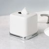 iDesign York Facial Tissue Box Cover for Bathroom and Vanity Countertops, 5.75" x 5.75" x 5.5", Chrome and White