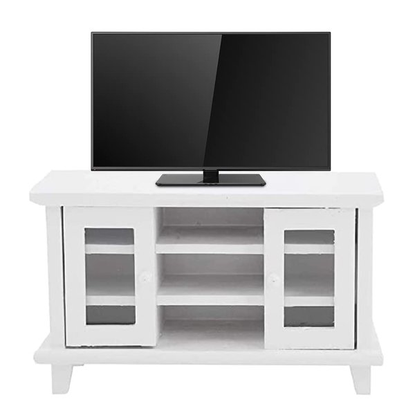 Miniature TV Cabinet Dollhouse Wooden Furniture Mini Accessories 1:12 Scale Mini Room Decoration Model Storage Cabinet Hobby Handcraft Gift (White)