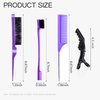 3 Pieces Teasing Brush Set Bristle Hair Brush 3 Row Teasing Brush Dual Edge Brush Sturdy Styling Comb Parting Comb for Brushing, Combing, Slicking Hair for Stylist Women (Purple-1)