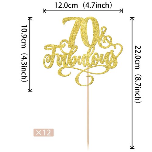 12 Pack 70 & Fabulous Centerpiece Sticks Assembled Glitter Seventy and Fabluous 70th Birthday Table Centerpiece Sticks for Cheers to 70 Years Old 70th Birthday Theme Party Supplies Gold