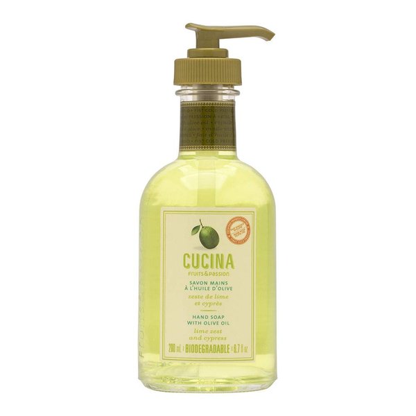 Fruits & Passion [Cucina] Lime Zest & Cypress Hand Soap (6.76 fl oz) - Luxury Scented Kitchen Liquid Hand Soap, Vegan, Natural Moisturizing Hand Wash in Premium Glass Hand Soap Dispenser