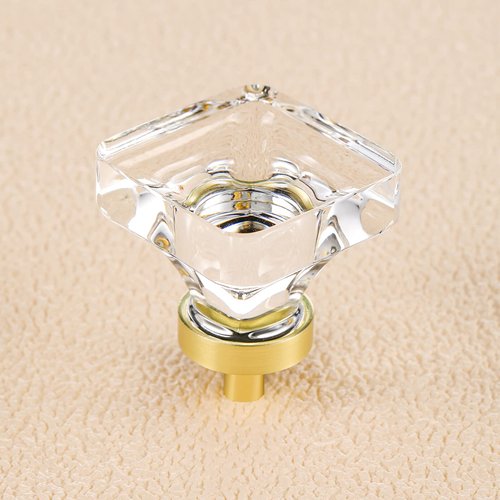 coolnews 8 Pack Crystal Glass Drawer Knobs Brushed Brass/Gold Cabinet Knobs Square Dresser Knobs and Pulls for Kitchen Cupboard 1-3/8 Inch