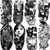 72 Sheets Half Sleeve Temporary Tattoos for Men Women Adults, Tiger Wolf Flower Skull Realistic Temporary Tattoo Stickers for Halloween, Black 3D Rose Animals Fake Tattoos
