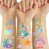 Temporary Tattoos Mermaid for Kids, 80+ Metallic Foil Style Bronzing Fake Tattoos, 4 Sheets Tats | Birthday Party Supplies, Easter Present, Ocean Animal Tattoos for Boy and Girls