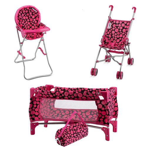 Doll Accessories Gift Bundle Stroller Bed Highchair, Baby Doll Furniture Set, Baby Doll Crib, Doll Stroller, Doll Highchair (Doll Accessories Bundle)