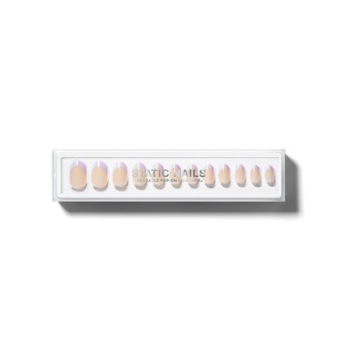 Static Nails Reusable Pop-On Manicure Set, Non-Damaging Glue-On Nails (Blended French Sky Round) - False Nails with Static Nail Glue, Nail Set, Fake Acrylic Press On Nails