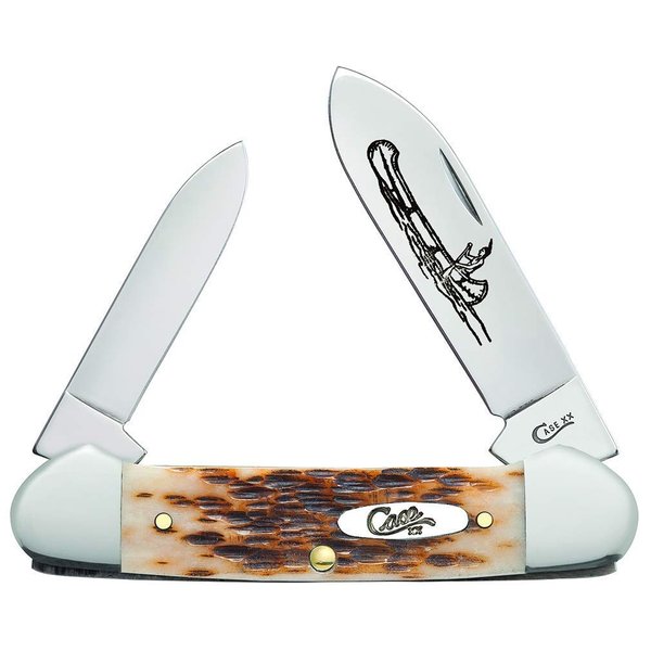 Case WR XX Pocket Knife Amber Jigged Bone Canoe Cv Item #263 - (62131 Cv) - Length Closed: 3 5/8 Inches