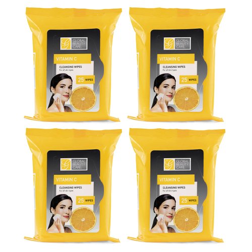 Global Beauty Care Bulk Cleansing Wipes Premoistened 4 Pack of Vitamin C Cleansing Cloths Makeup Removal Wipes - Great For Travel Toiletries - 100 ct.(4-Pack)