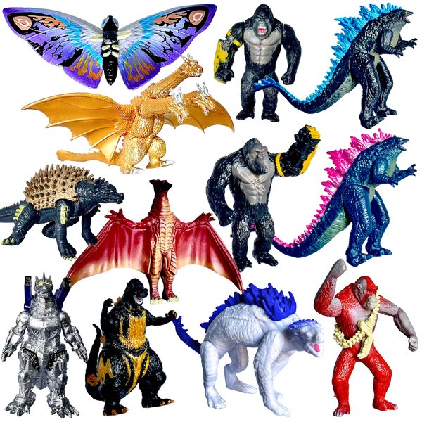 TwCare Set of 12 Godzilla x Kong: The New Empire, Dinosaur Dragon Toys Action Figures, Evolved Basic Exquisite Battle Roar B.E.A.S.T. Glove Shimo Frost Bite Mecha King Ghidorah Cake Toppers Pack