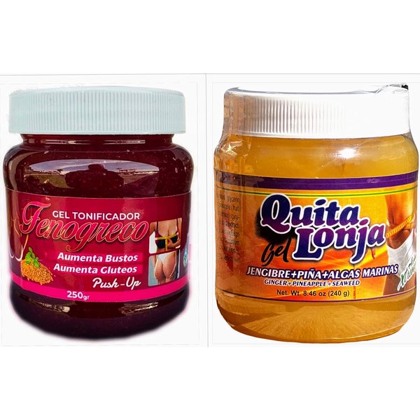 QUITA LONJA Fenogreco Gel 250g para tonificar bustos, gluteos & Gel de JENGIBRE+PINA+ALGAS Marinas 250gr/Fenugreek Gel 250 g to Tone Busts Plus Ginger+Pineapple+Seaweed Gel 250gr