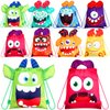 Hillban 16 Pcs Animal Drawstring Bags for Kids Party Favors Drawstring Backpack with Ear for Safari Birthday(Monster Style)
