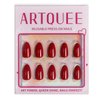 Artquee Red Almond Press on Nails Short Fake Nails Art Solid Color False Nails Glossy Reusable Stick on Nails in 15 Sizes - 30 Nail Kit