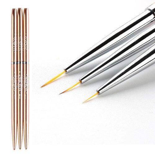 3Pcs Nail Art Brushes, Fcozpjk Nail Art Liner Brushes Set, Sizes 7/9/10mm Nail Design Brushes, Thin Striping Drawing Painting Pen for Gel Polish, Professional Supplies (Gold)