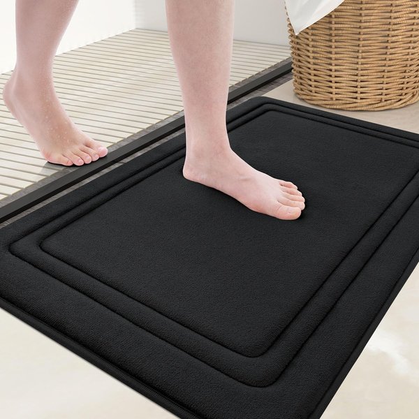 Grandaily Memory Foam Bath Mat Rug 24x16, Ultra Soft, Non-Slip and Absorbent Bathroom Rugs, Machine Wash Dry, Comfortable Bath Rug Carpet for Bathroom Floor, Tub and Shower, Black