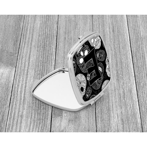 Caroline's Treasures CJ2008-ESCM Letter E Day of the Dead Skulls Black Compact Mirror Decorative Travel Makeup Mirror for Women Girls Gifts Pocket Makeup Mirror Folding Handheld