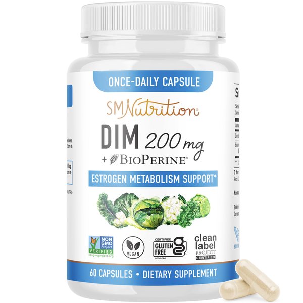 DIM Supplement 200 mg | Estrogen Balance for Women & Men | Hormone Balance, Hormonal Acne Support, Menopause Support, Antioxidant Support | Clean Label Project Certified, Vegan, Soy Free | 60 Ct.