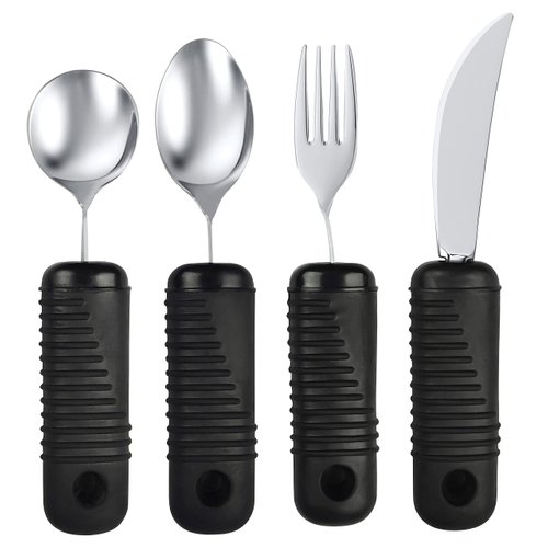 Blue Jay Make Eating Easier Big Grip Utensil Set - Arthritis Aid Silverware Set, 1.5in Ribbed Made with Ribbed Rubber Handles and Stainless Steel, for Weak Grip, Latex-Free, Eating Aids