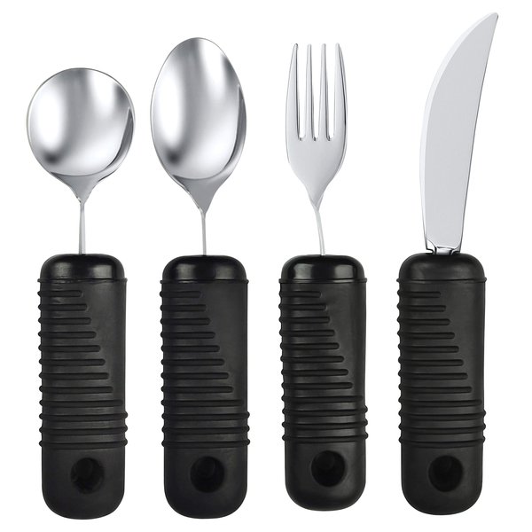 Blue Jay Make Eating Easier Big Grip Utensil Set - Arthritis Aid Silverware Set, 1.5in Ribbed Made with Ribbed Rubber Handles and Stainless Steel, for Weak Grip, Latex-Free, Eating Aids
