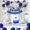 Navy Blue Birthday Party Decorations For Men-Navy Blue Silver White Latex Balloons,Foil Balloons,Birthday Banner, Fringe Curtains And Tablecloth For 20th 21st 22th 25th 30th 40th 50th 60th Decor