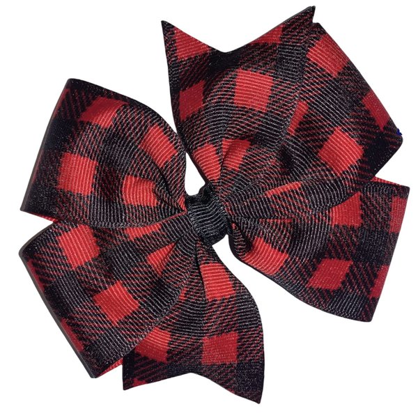 Buffalo Check Print Red & Black Pinwheel Hair Bow 4"