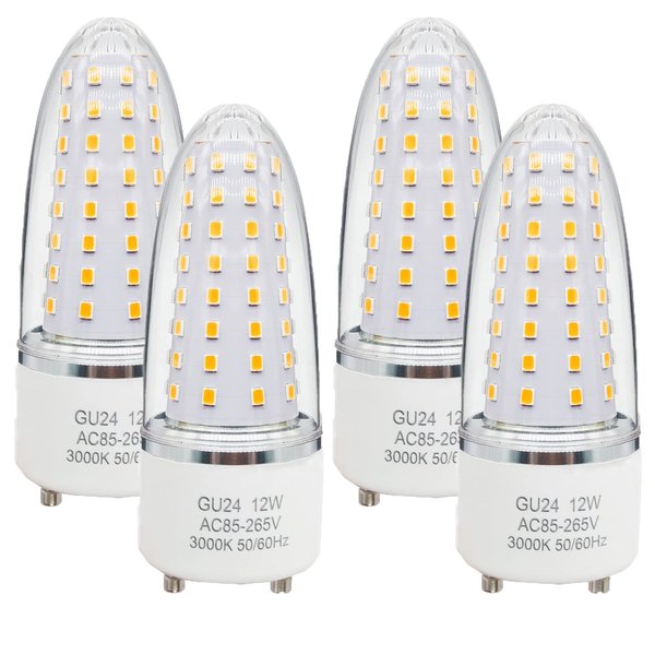 XRZT GU24 LED Light Bulbs Warm White 3000K 12W 1200lm Replace for Twisted Shape Compact Fluorescent Household CFL Spiral Bulb, Not Dimmabke, Pack of 4