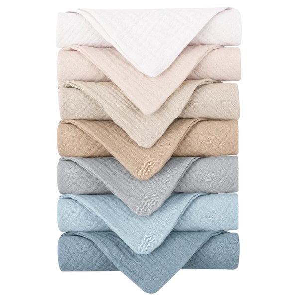 Konssy 7 Pack Face Cloths, Soft Wash Cloth for Washing Face, Cotton Face Towels for Sensitive Skin Women Facial Makeup Remover Reusable Absorbent Washcloths （11 x 11 Inch）
