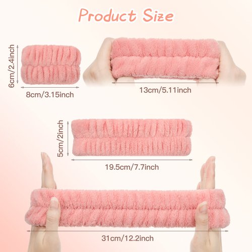 9 Pcs Reusable Spa Headband Wrist Washband Face Wash Set Include 3 Microfiber Headband 6 Wrist Washband for Women Girls Avoid Liquid from Spilling Down Arms(Hot Pink, Beige, Coffee,Gentle Style)