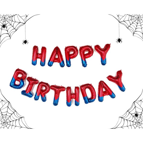 Spider Theme Happy Birthday Banner Balloons Party Decorations Cobweb Pattern Letters Signs Superhero Party Supplies for Kids