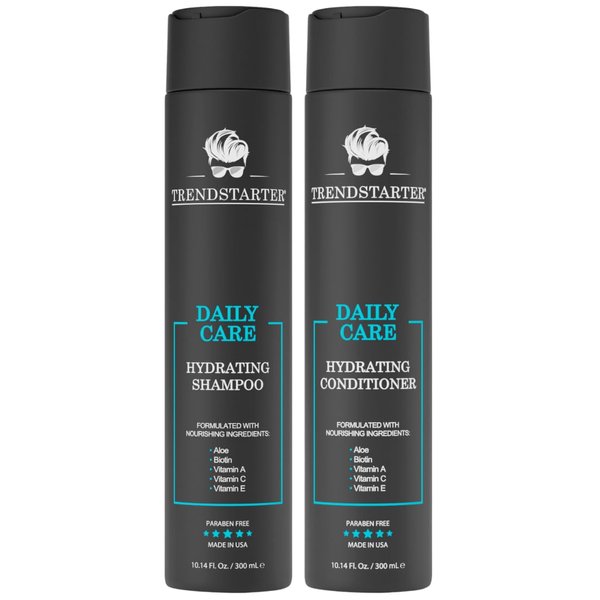 TRENDSTARTER - DAILY CARE - HYDRATING SHAMPOO & HYDRATING CONDITIONER Set (10.14 Fl.Oz ea.) - Made with Aloe, Vitamin A, Vitamin C, and Vitamin E for Healthy Hair and Healthy Scalp - Launched 2023