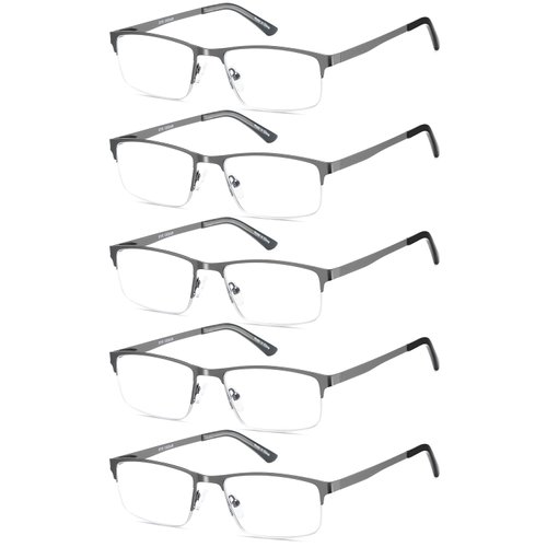 EYECEDAR 5-Pack Reading Glasses for Men Blue Light Blocking Gunmetal Gray Metal Half Frame Spring Hinges Readers Glasses Mens Readers 1.75