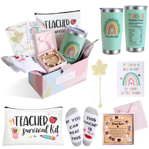 Teacher Gifts for Women,Teacher Appreciation Gifts,Teacher Christmas Gifts,Unique Teacher Birthday Gifts, Back to School Gift for Teacher, Thank You Gifts for Teacher,20 oz Teacher Tumbler Gift Basket