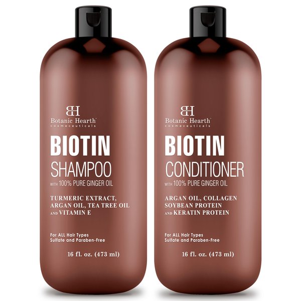 Botanic Hearth Biotin Shampoo and Conditioner Set - with Ginger Oil & Keratin for Hair Loss and Thinning Hair for Men and Women - Sulfate Free, 16 fl oz each