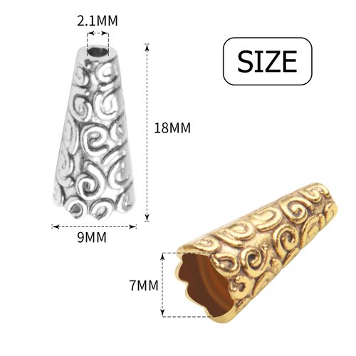 Beads Caps Making, 100pcs Antique Beads Caps Tibetan Style Cone Caps Metal Beads End Caps Flower Bead Caps Tassel Crafts DIY for Jewelry Making, 17.5 8.5mm