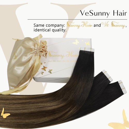 Ve Sunny Ombre Tape in Hair Extensions Human Hair Black Tape in Real Human Hair Extensions Black Ombre Dark Brown Balayage Ash Brown Tape in Hair Extensions Ombre for Women Hair Extensions 25g 14”