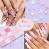 RODAKY Bow Nail Charms 1000PCS Pink&White 3D Bow Nail Charms Multi Shape Nail Decoration Flatback Pearl Beads Flower Charms Nail Accessories with Tweezer Pickup Pencil