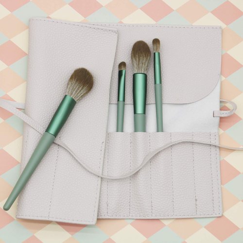 Bird&Fish Makeup Brush Holder Organizer Brushes Rolling Case Pouch Holder Cosmetic Bag for Travel Portable Brushes Rolling Bag Brush Storage Pouch Case PU Leather with Belt Strap (Gray)