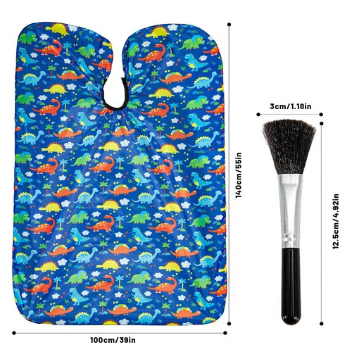 Gealaek Kids Haircut Cape and Neck Duster Brush Set with Dinosaur Pattern Kids Barber Cape 55x40 Inches for Boys & Girls Salon Cape Kit (Blue)