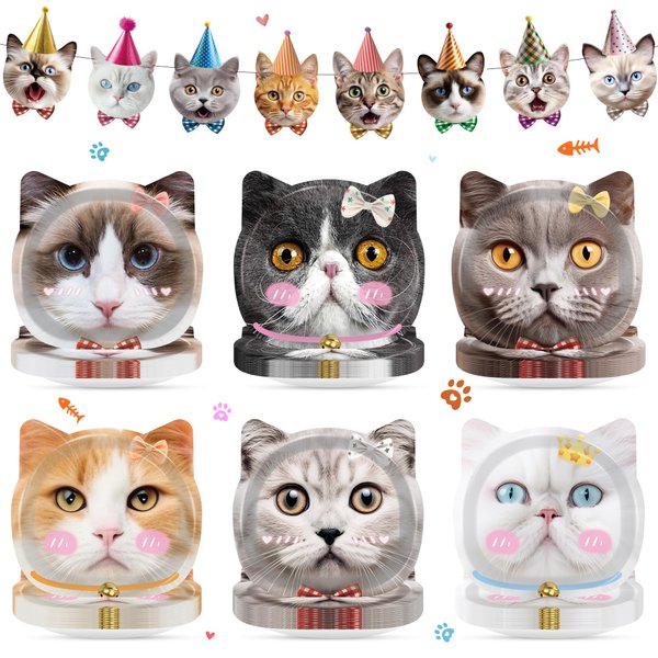 31PCS Cat Birthday Paper Plates with Banner Kitten Party Dinner Plates for Cute Kitty Party Supplies Disposable Dinnerware Plates for Super Kitties Themed Baby Shower Party Decorations Favors