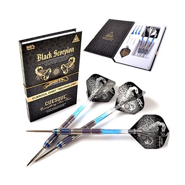 CUESOUL BLACK SCORPION 24g Tungsten Steel Tip Dart Set,Barrel with Blue Titanium Coated Finished