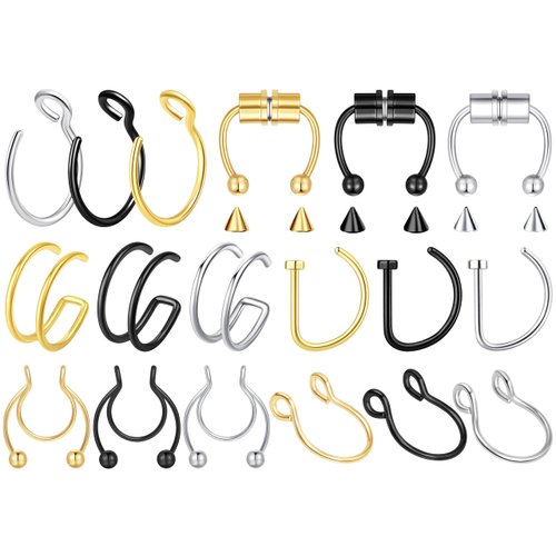 Velcare 18 Pcs Nose Rings Hoops Fake Nose Ring Nose Piercings Hoop Nose Rings for Women Men Double Nose Ring Hoop Magnet Magnetic Septum Nose Ring Piercing Lip Rings Cartilage Hoop Earring Fake Septum