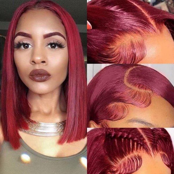 SUPERNOVA Burgundy 99J Short Bob Lace Front Wig Human Hair Red Wine 13x5x1 T Part Lace Front Bob Wig For Black Women Pre Plucked Glueless 150% Density Hair (12 Inches)