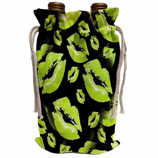 3dRose Two Kisses Collided Lip Smacking Lime Colored Lips Pattern - Wine Bags (wbg_357223_1)