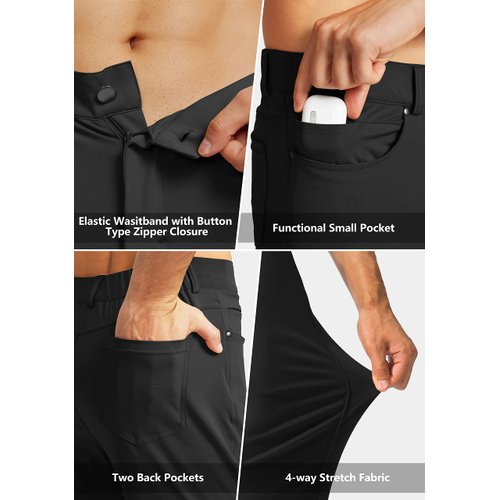 G Gradual Men's Stretch Golf Pants with 6 Pockets Slim Fit Dress Pants for Men Travel Casual Work (Black, L)