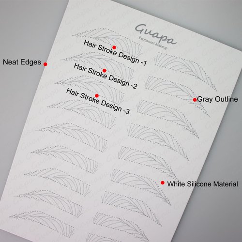 3 pcs White Microblading Hairstroke Practice Skin Hair strokes Pattern Pre-printed Silicone Practice Pad Permanent Makeup Eyebrow Tattoo Latex (9 Pairs Hairstroke Outlines)