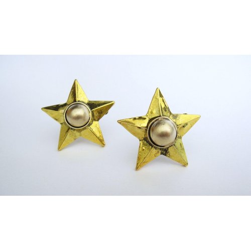 Small distressed vintage look gold star hair clip barrette (set of two)