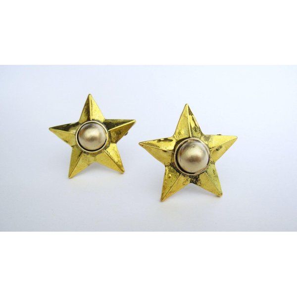 Small distressed vintage look gold star hair clip barrette (set of two)